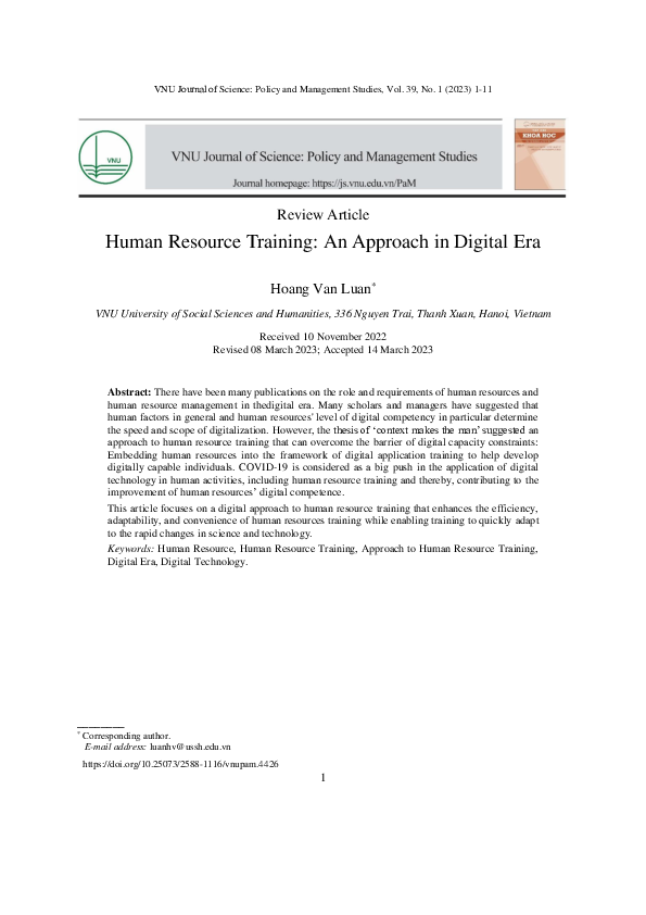 (PDF) Human Resource Training: An Approach in Digital Era