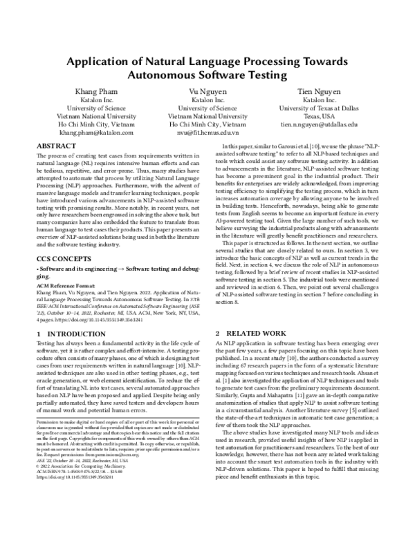 (PDF) Application of Natural Language Processing Towards Autonomous ...