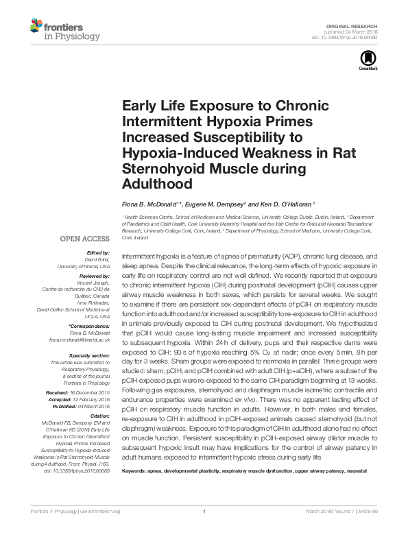 (PDF) Early life exposure to chronic intermittent hypoxia causes upper ...