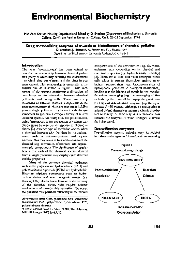 (PDF) Drug metabolizing enzymes of mussels as bioindicators of chemical ...