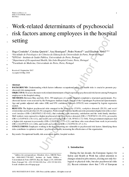 (PDF) Work-related determinants of psychosocial risk factors among ...