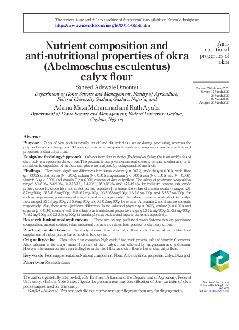 OKRA NUTRIENT COMPOSITION visual data 6