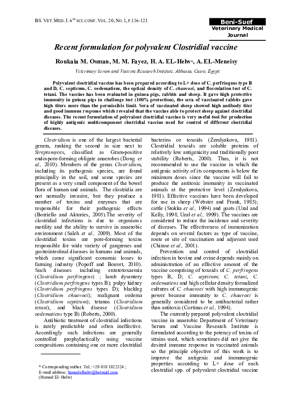 (PDF) Recent formulation for polyvalent Clostridial vaccine