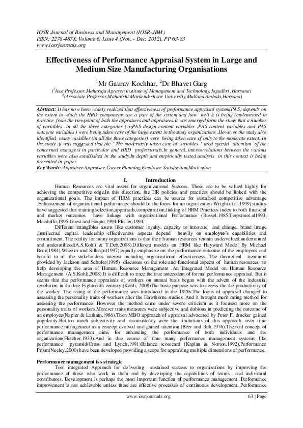 (PDF) Effectiveness of Performance Appraisal System in Large and Medium ...
