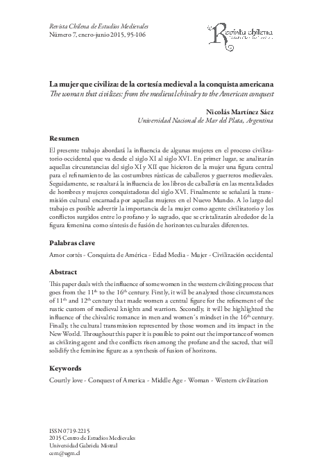 (PDF) La mujer que civiliza: de la cortesía medieval a la conquista ...
