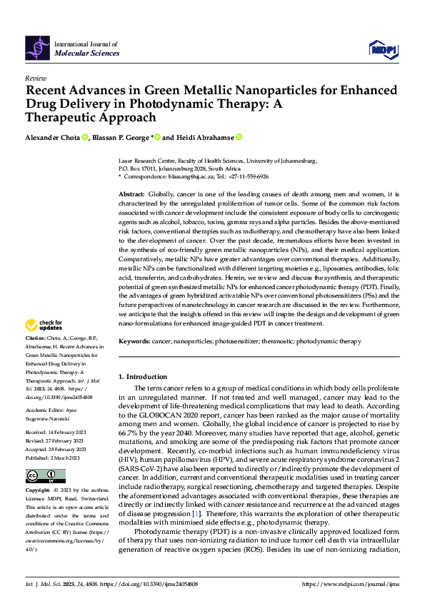 (PDF) Recent Advances in Green Metallic Nanoparticles for Enhanced Drug ...