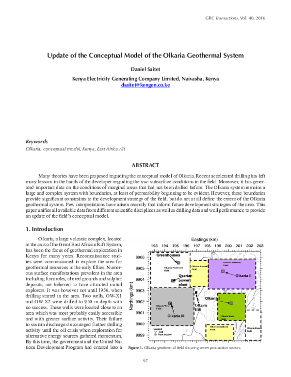 (PDF) Update of the Conceptual Model of the Olkaria Geothermal System