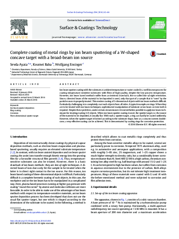 (PDF) Complete coating of metal rings by ion beam sputtering of a W ...