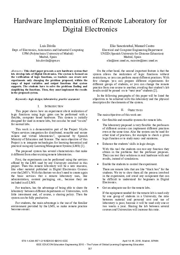 (PDF) Hardware implementation of remote laboratory for Digital Electronics