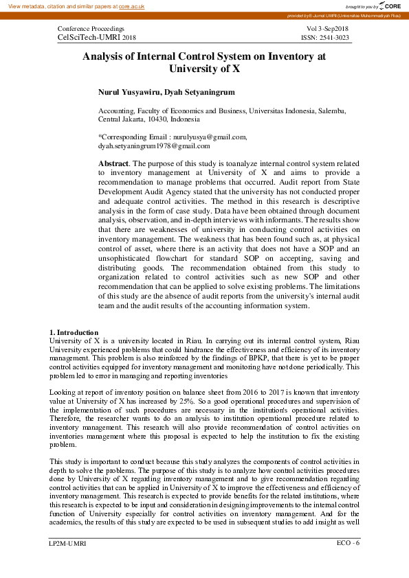 (PDF) Analysis of Internal Control System on Inventory at University of X