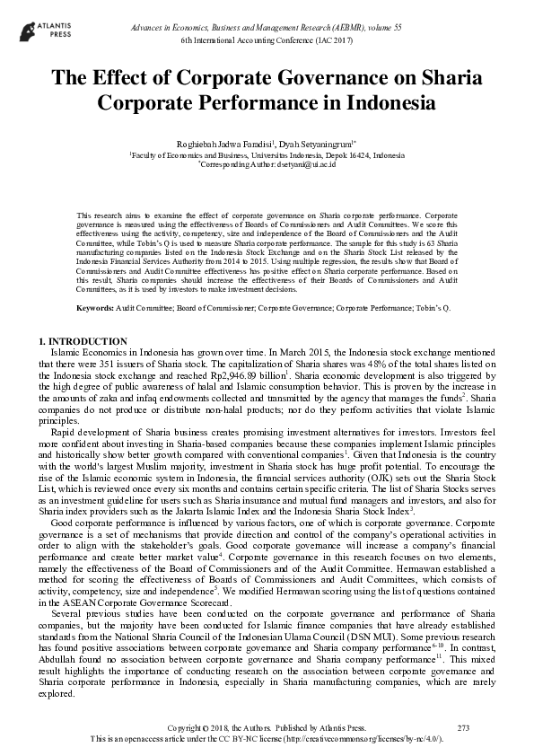 (PDF) The Effect of Corporate Governance on Sharia Corporate ...