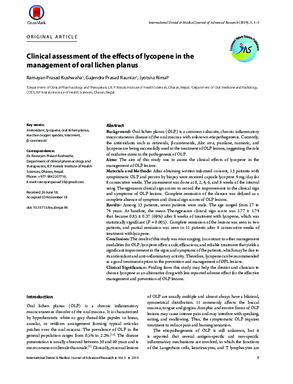 (PDF) Clinical assessment of the effects of lycopene in the management