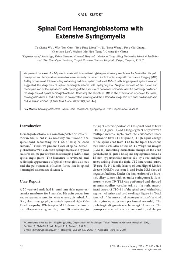 (PDF) Spinal Cord Hemangioblastoma with Extensive Syringomyelia ...