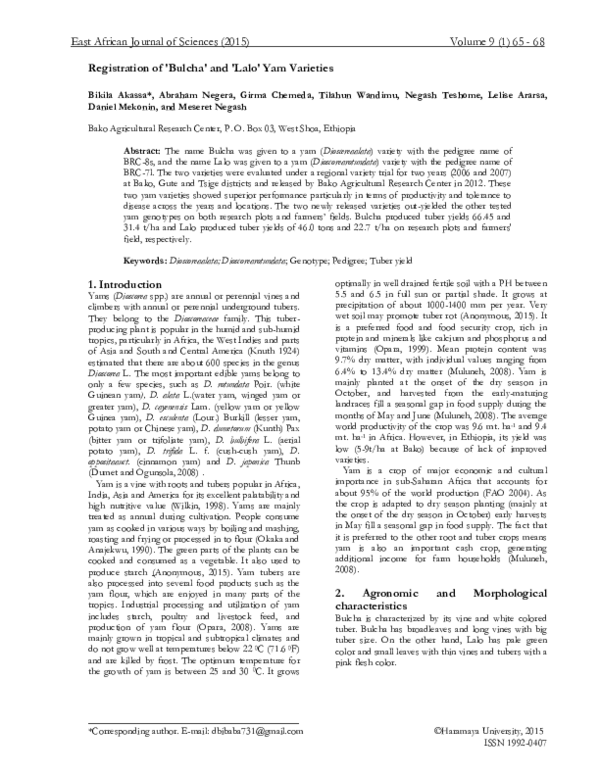 (PDF) Registration of 'Bulcha' and 'Lalo' Yam Varieties
