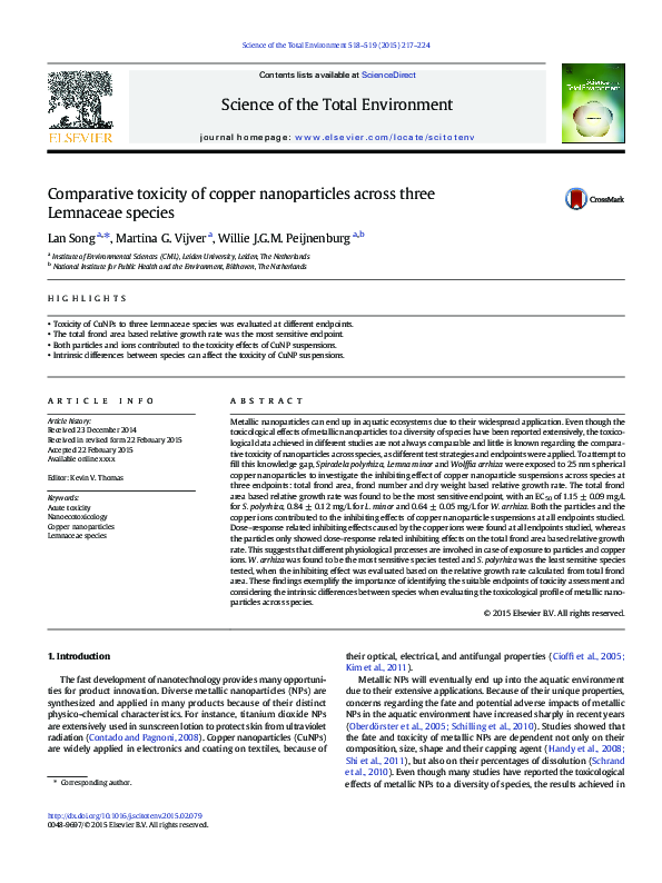 (PDF) Comparative toxicity of copper nanoparticles across three ...