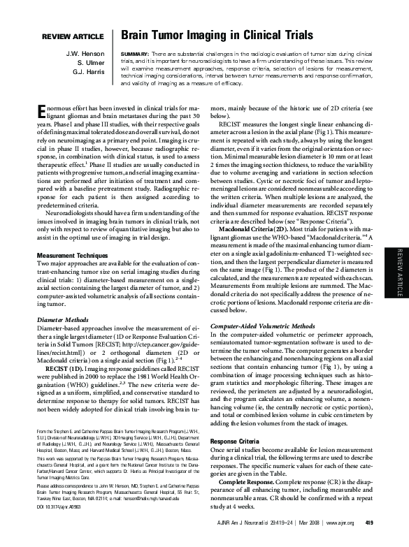 (PDF) Brain Tumor Imaging in Clinical Trials
