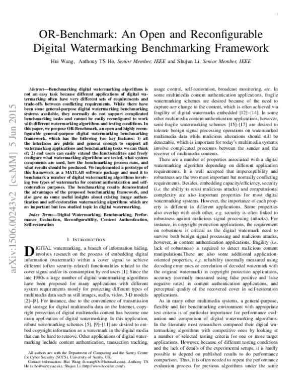 (PDF) OR-Benchmark: An Open and Reconfigurable Digital Watermarking ...