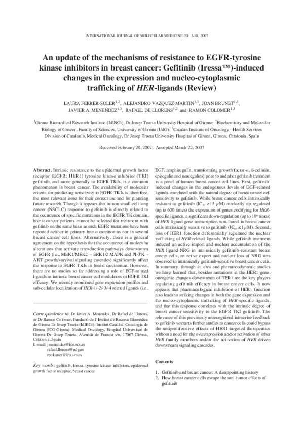 (PDF) An update of the mechanisms of resistance to EGFR-tyrosine kinase ...
