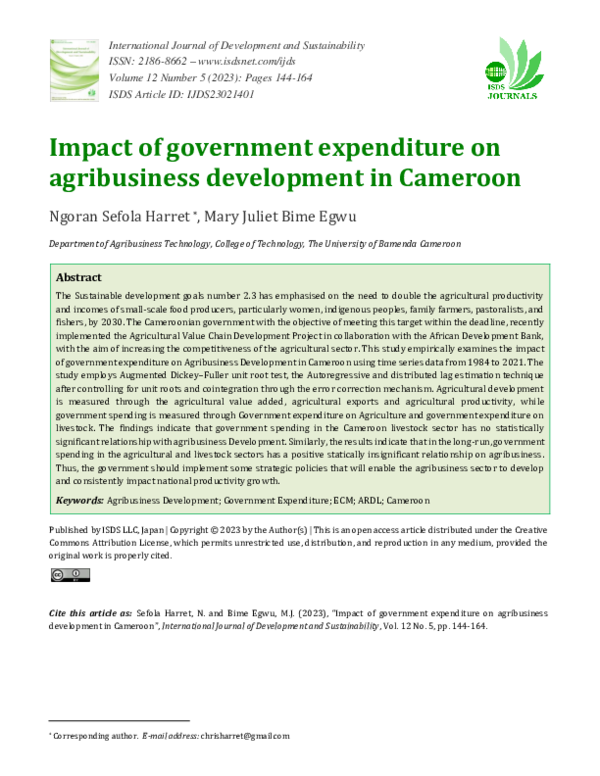 (PDF) Impact of government expenditure on agribusiness development in ...