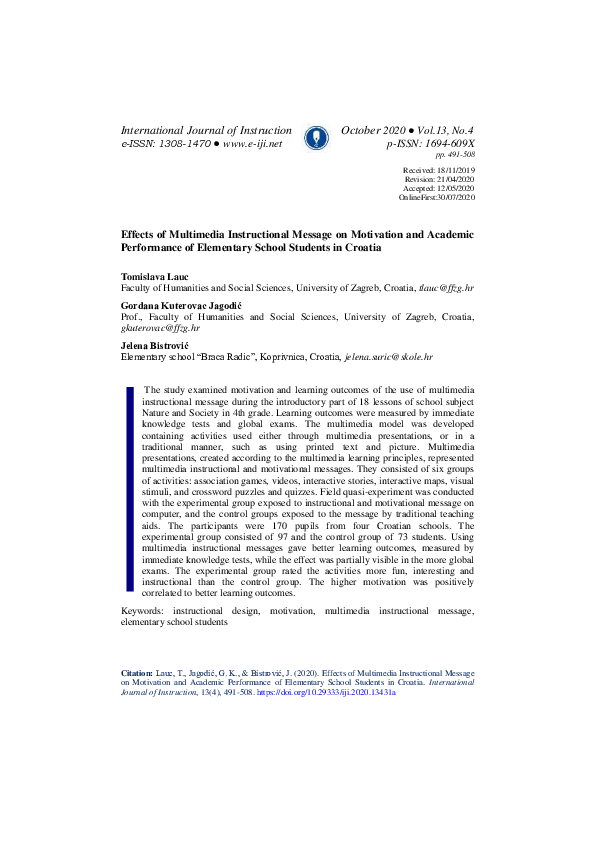 (PDF) Effects of Multimedia Instructional Message on Motivation and ...