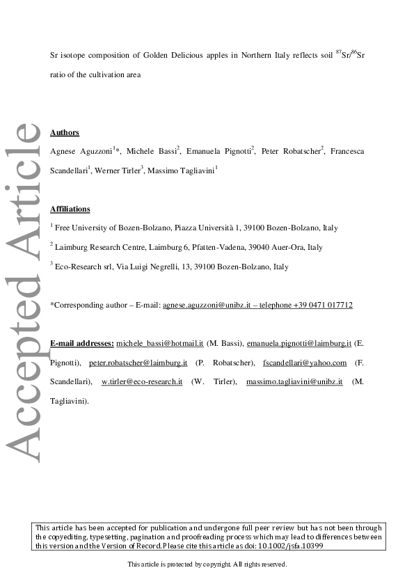 (PDF) Sr isotope composition of Golden Delicious apples in Northern ...