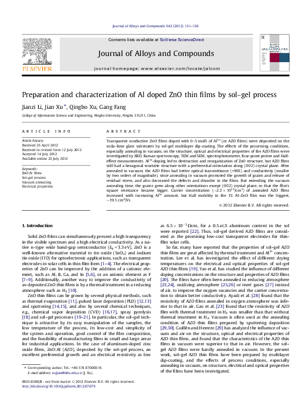 (PDF) Preparation and characterization of Al doped ZnO thin films by ...