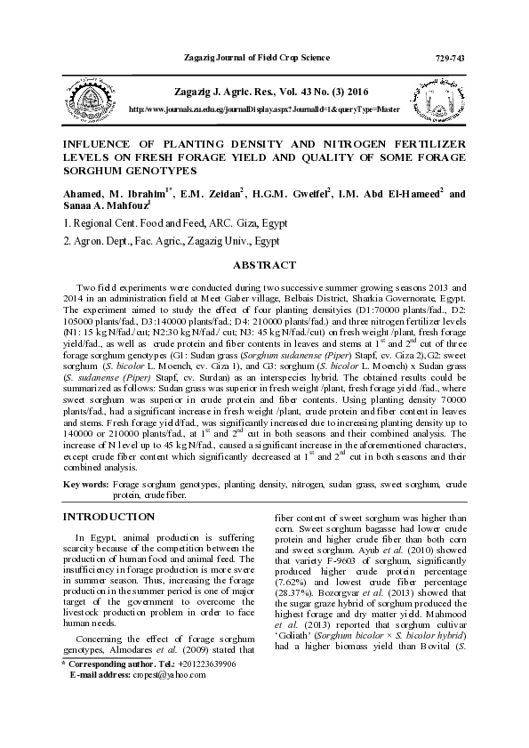 (PDF) Influence of Planting Density and Nitrogen Fertilizer Levels on ...