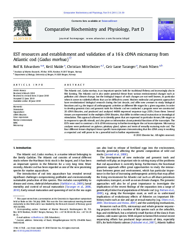 (PDF) EST resources and establishment and validation of a 16k cDNA ...