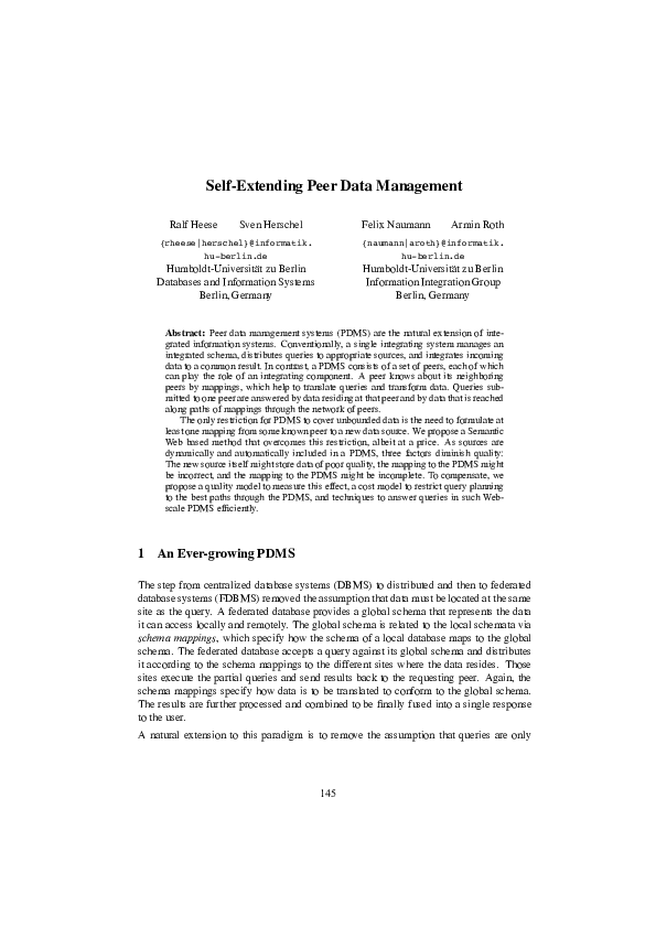 (PDF) Self-Extending Peer Data Management