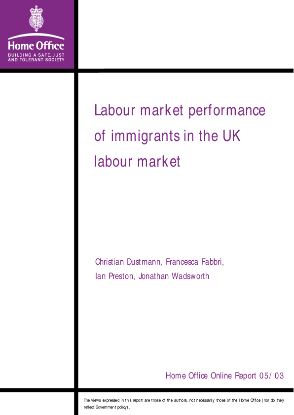 (PDF) Labour market performance of immigrants in the UK labour market