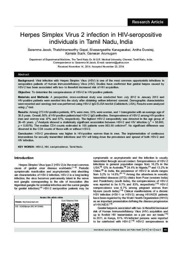 (PDF) Herpes simplex virus 2 infection in HIV-seropositive individuals ...