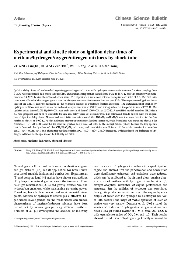 (PDF) Experimental and kinetic study on ignition delay times of methane ...