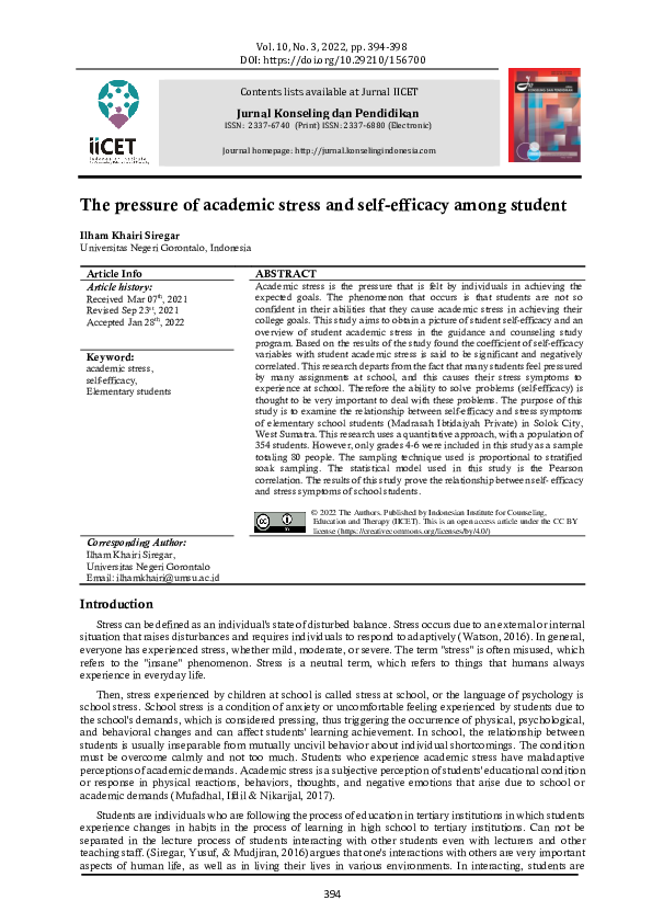 (PDF) The pressure of academic stress and self-efficacy among student