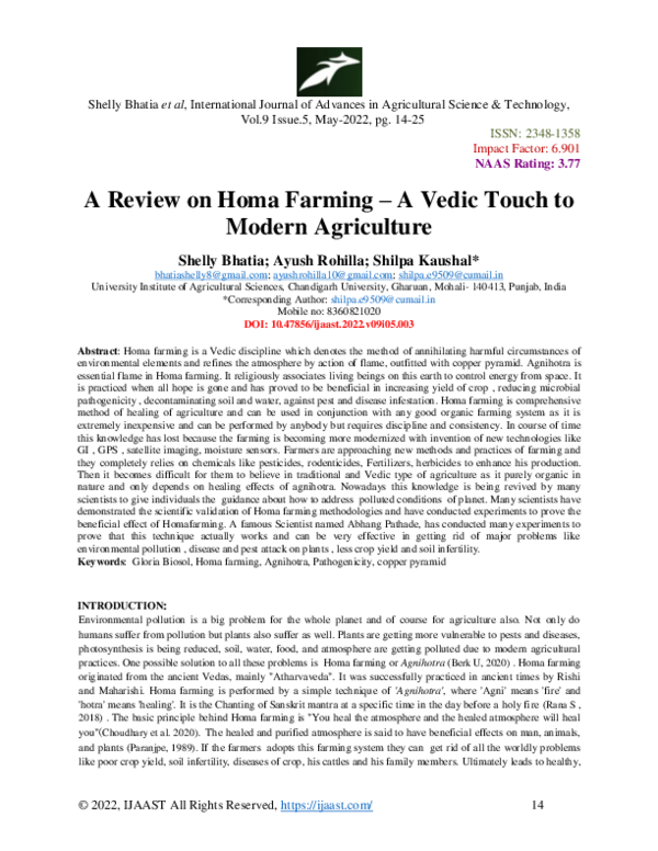 (PDF) A Review on Homa Farming – A Vedic Touch to Modern Agriculture