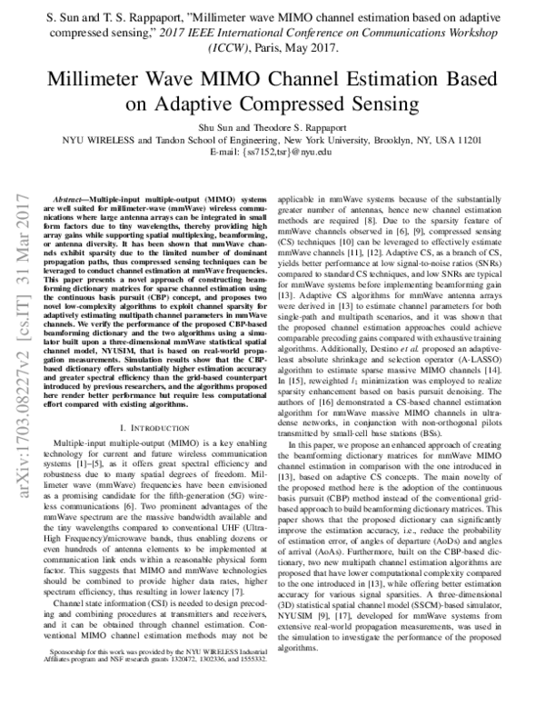 (PDF) Millimeter Wave MIMO channel estimation based on adaptive ...