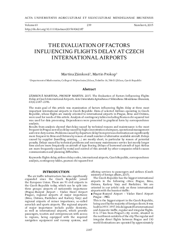(PDF) The Evaluation of Factors Influencing Flights Delay at Czech ...