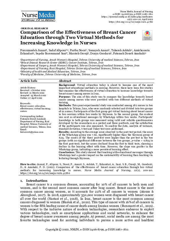 (PDF) Comparison of the Effectiveness of Breast Cancer Education ...