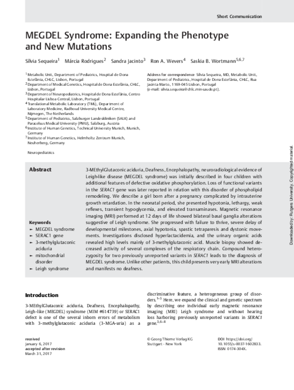 (PDF) MEGDEL Syndrome: Expanding the Phenotype and New Mutations