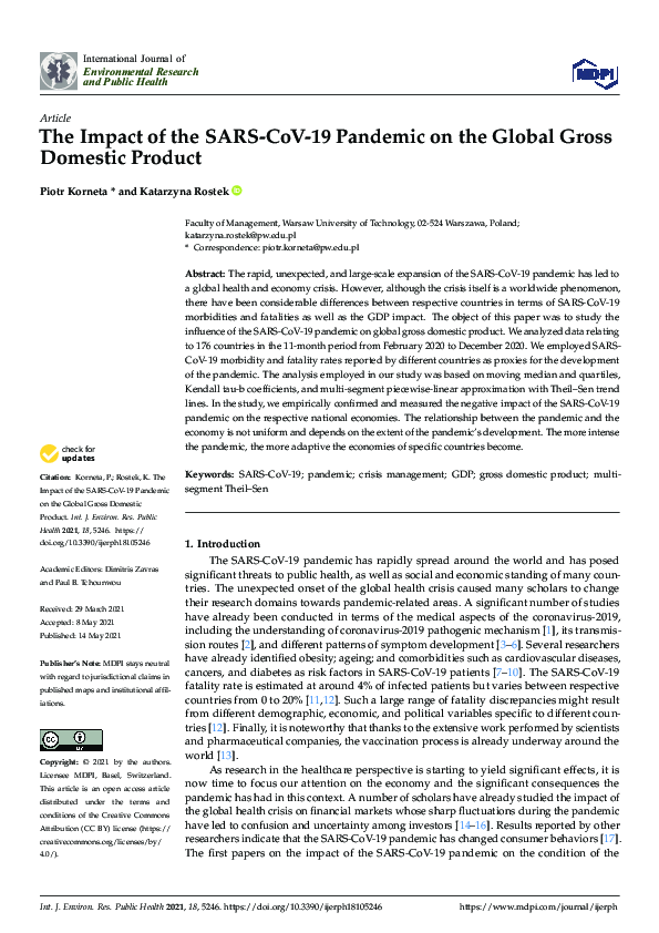 (PDF) The Impact of the SARS-CoV-19 Pandemic on the Global Gross ...