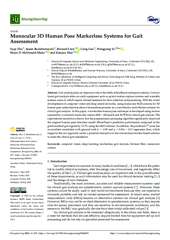 (PDF) Monocular 3D Human Pose Markerless Systems for Gait Assessment