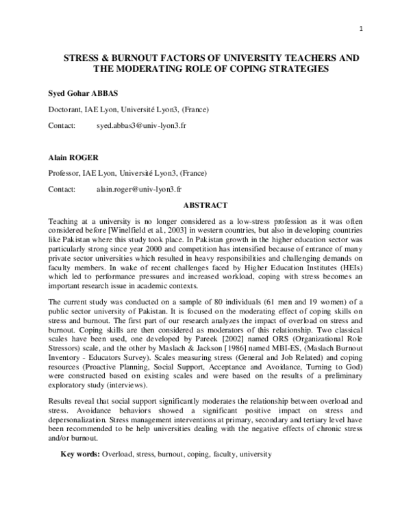 (PDF) Stress & burnout factors of university teachers and the ...