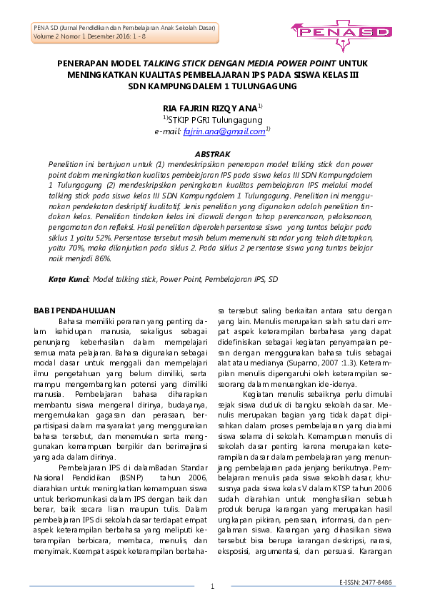 (PDF) Jurnal Pendidikan dan Pembelajaran Anak Sekolah Dasar