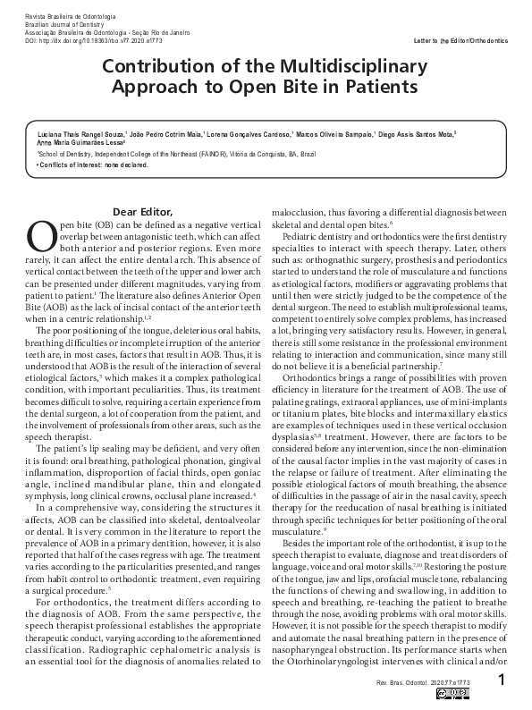 (PDF) Contribution of the Multidisciplinary Approach to Open Bite in ...
