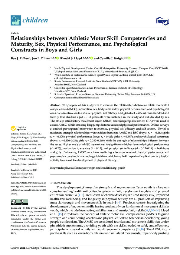 (PDF) Relationships between Athletic Motor Skill Competencies and ...