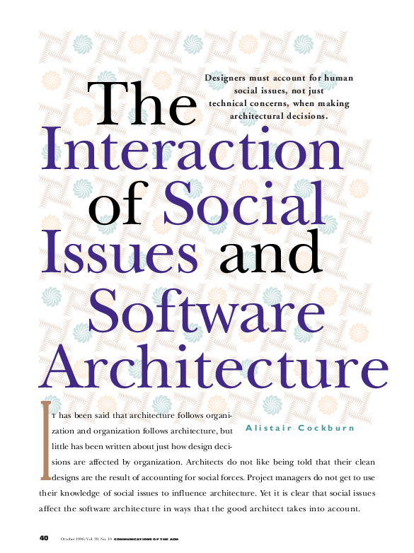 (PDF) The interaction of social issues and software architecture