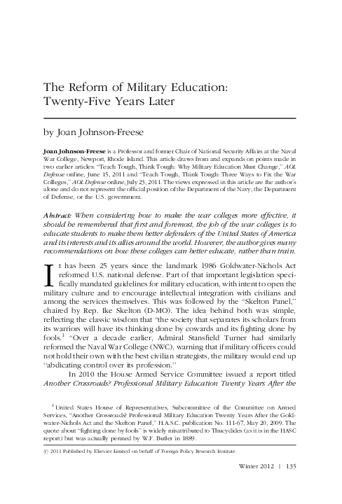 (PDF) The Reform of Military Education: Twenty-Five Years Later
