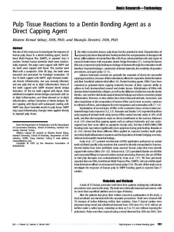 (PDF) Pulp Tissue Reactions to a Dentin Bonding Agent as a Direct