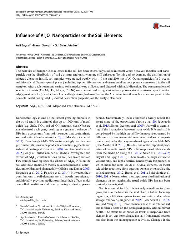 (PDF) Influence of Al2O3 Nanoparticles on the Soil Elements | hasan ...