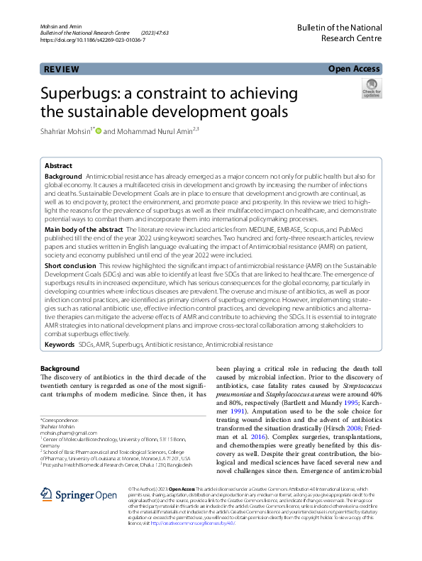 (PDF) Superbugs: a constraint to achieving the sustainable development ...
