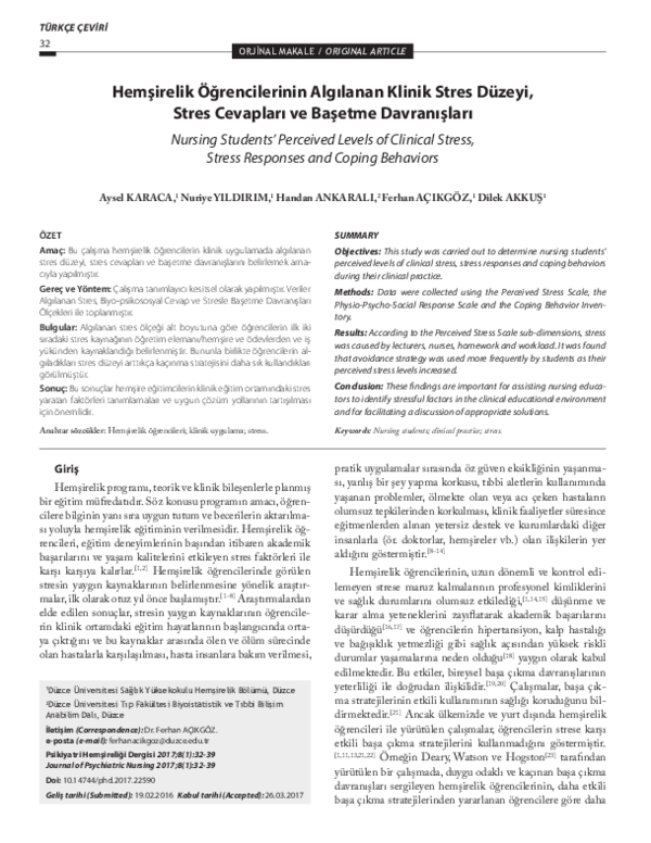 (PDF) Perceived level of clinical stress, stress responses and coping ...